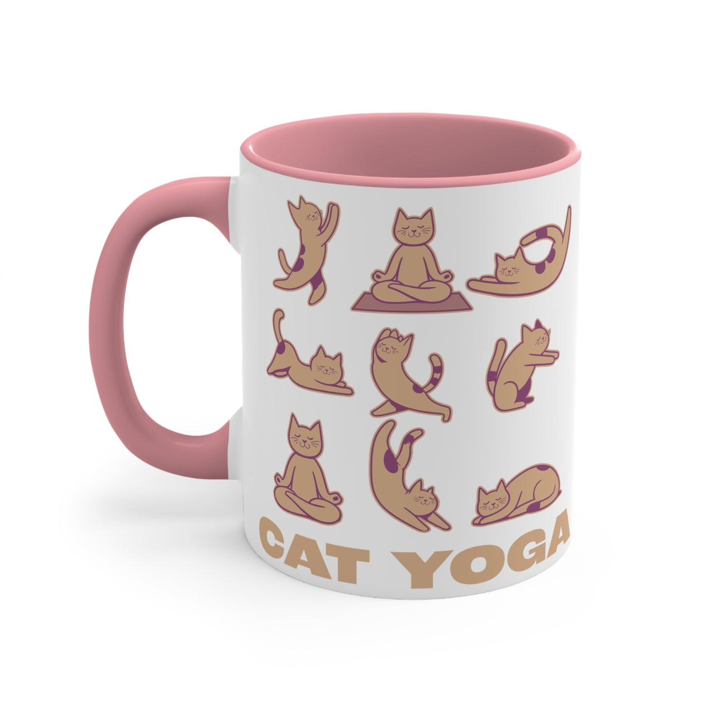 Cat Yoga Color Accent Mug 11oz - Zen Meditation Gift