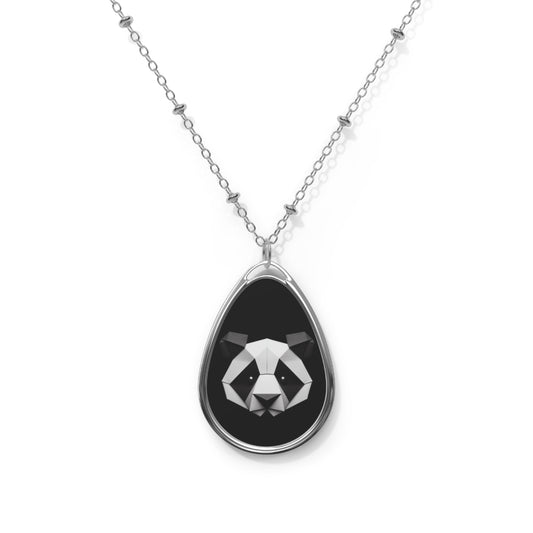 Origami Panda Oval Necklace