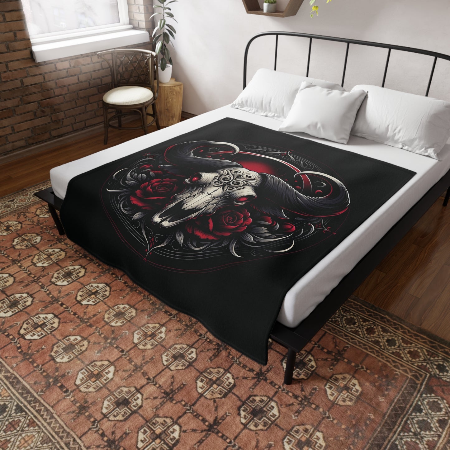 Gothic Taurus Plush Fleece Blanket - black