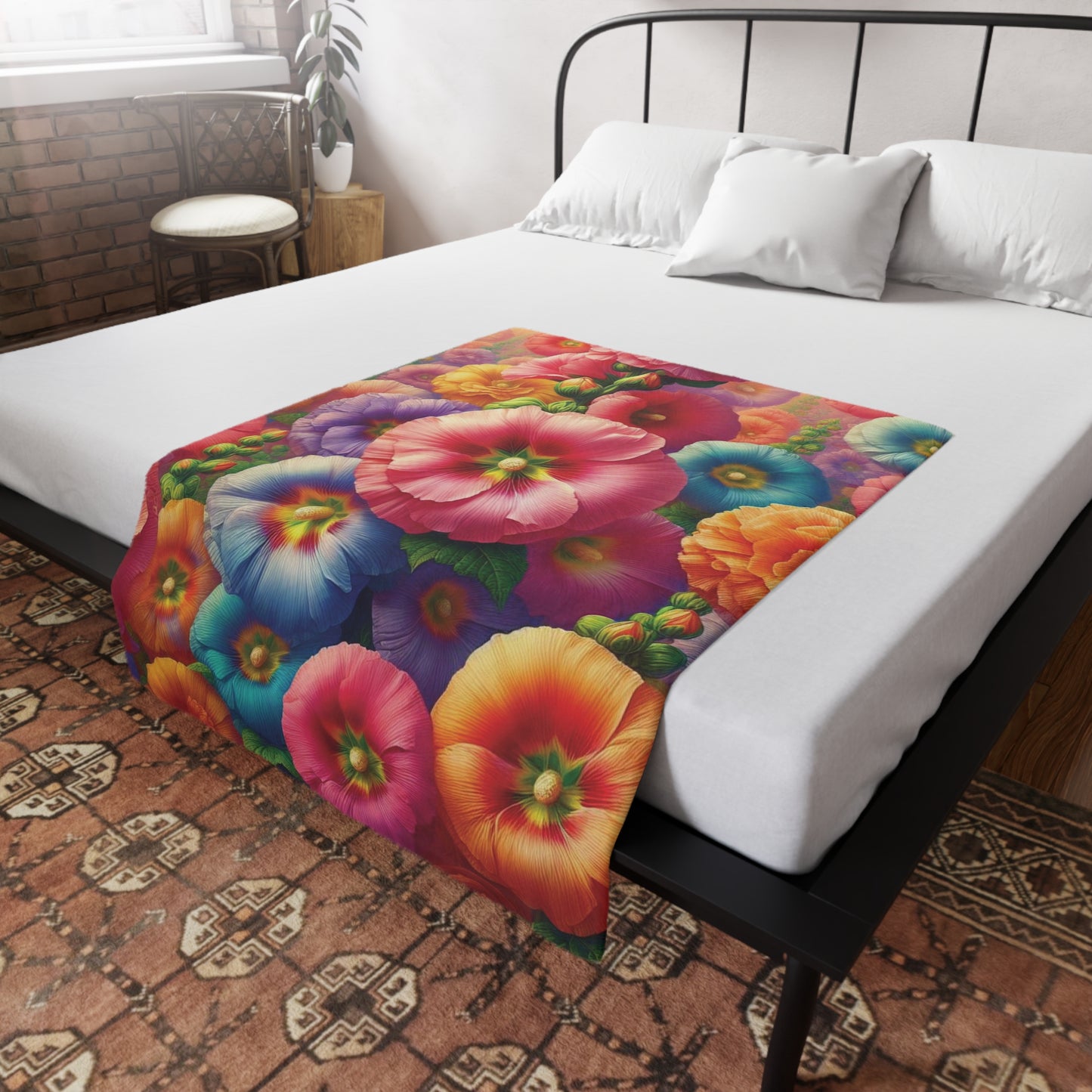 Hollyhocks #2 Plush Fleece Blanket