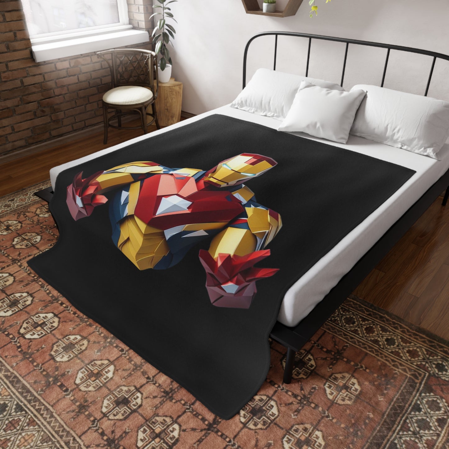 Origami IronMan Plush Fleece Blanket - Black