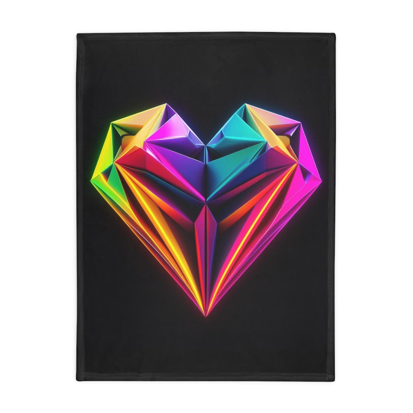 Origami Neon Heart Plush Fleece Blanket - Black