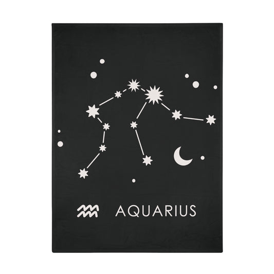 Aquarius Star Map Plush Fleece Blanket - black