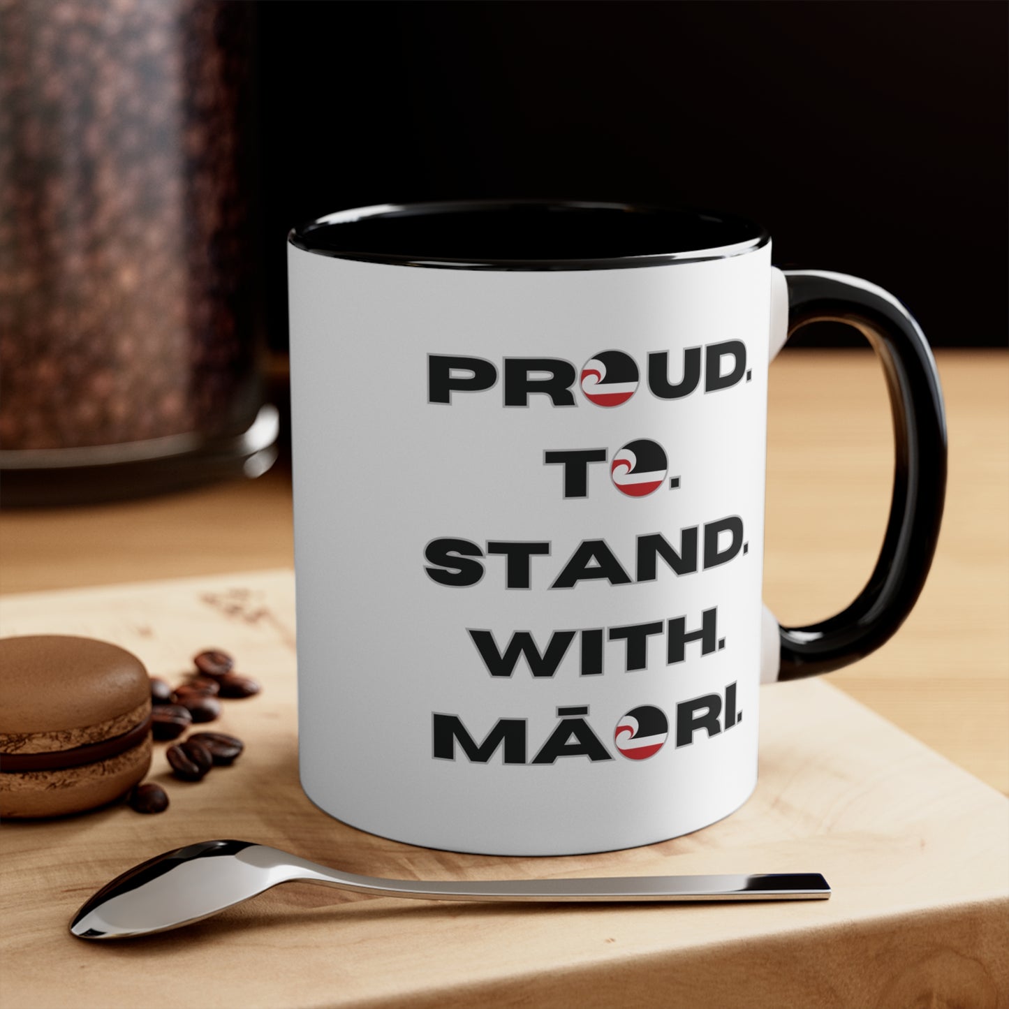 Proud. To. Stand. With. Māori. Colorful Accent Mugs, 11oz (330 ml)