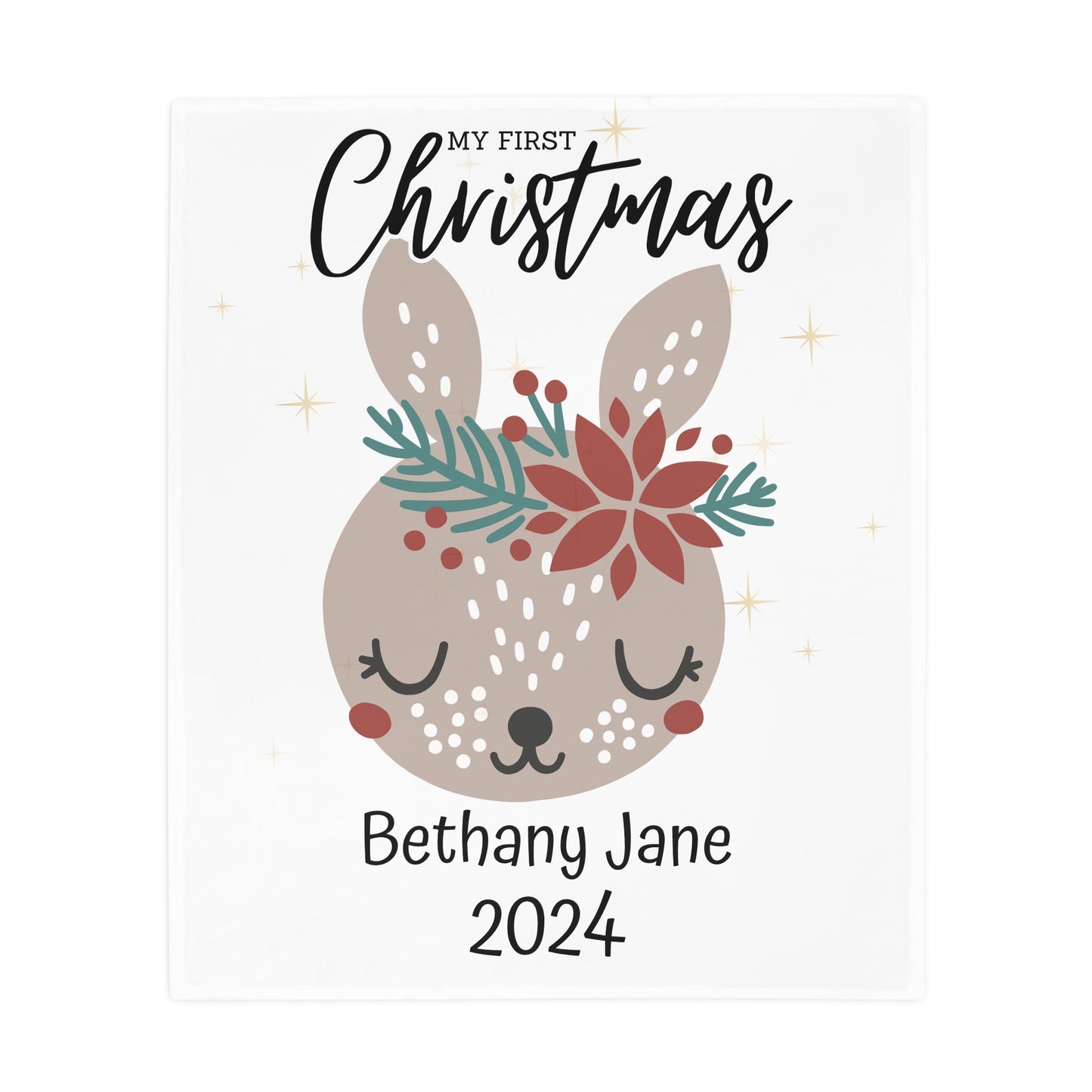 Customisable "My 1st Christmas" Plush Fleece Blanket - bunny