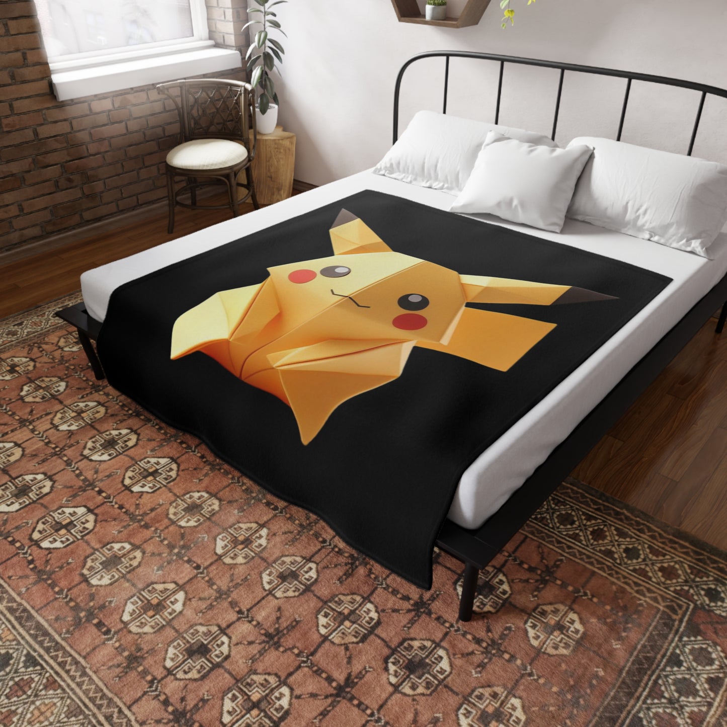 Origami Yellow Critter Plush Fleece Blanket - Black