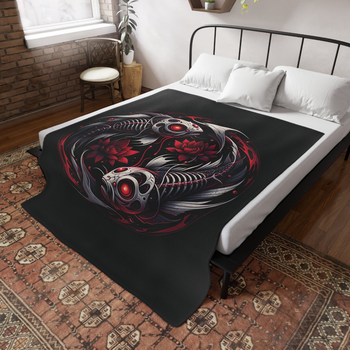 Gothic Pisces Plush Fleece Blanket - black