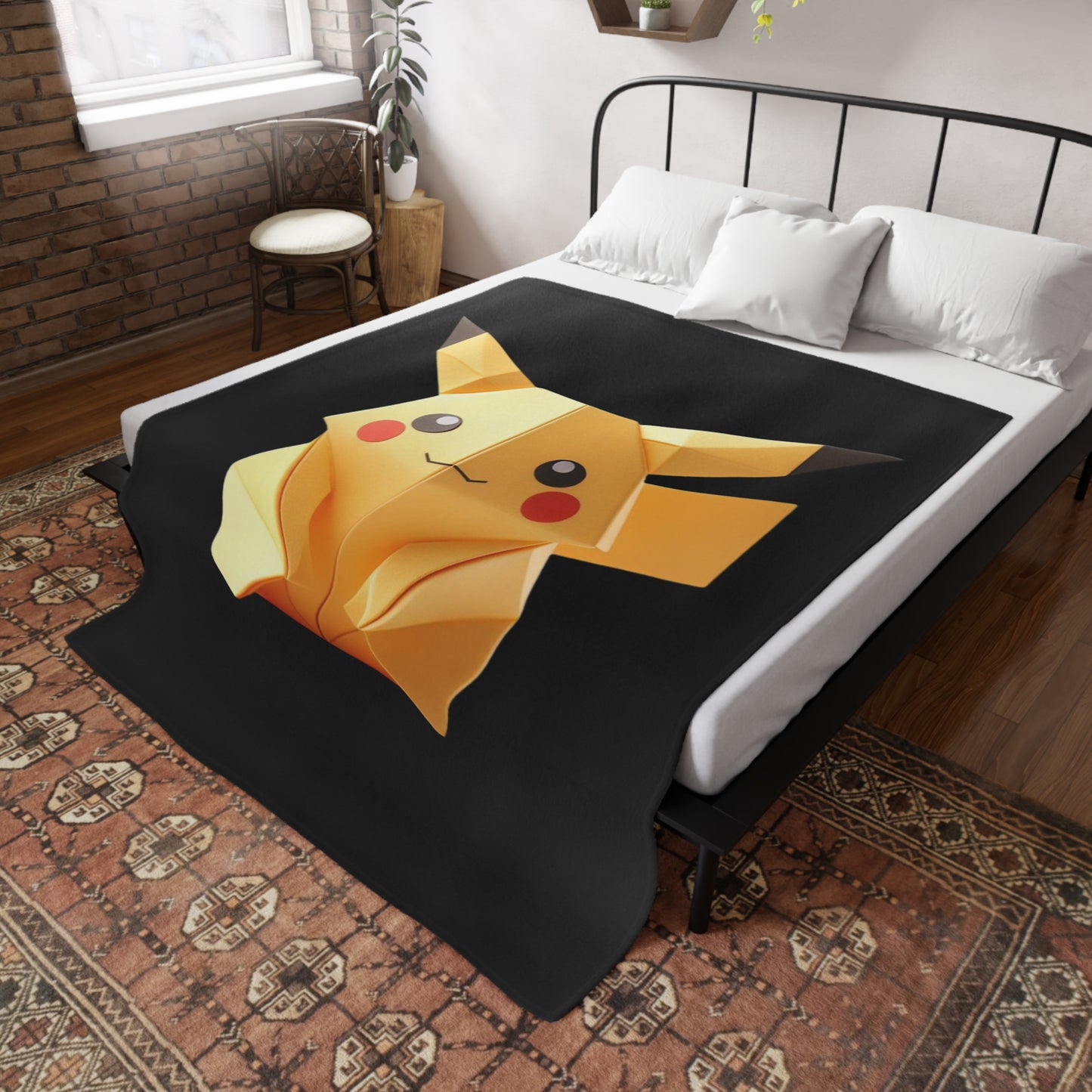 Origami Yellow Critter Plush Fleece Blanket - Black