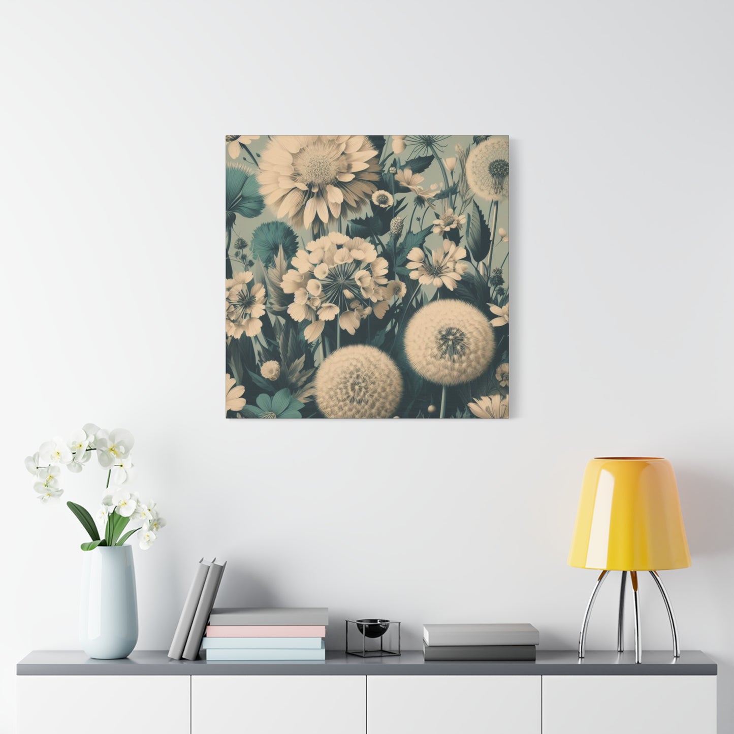 Blue & Cream Flowers Classic Canvas - Black