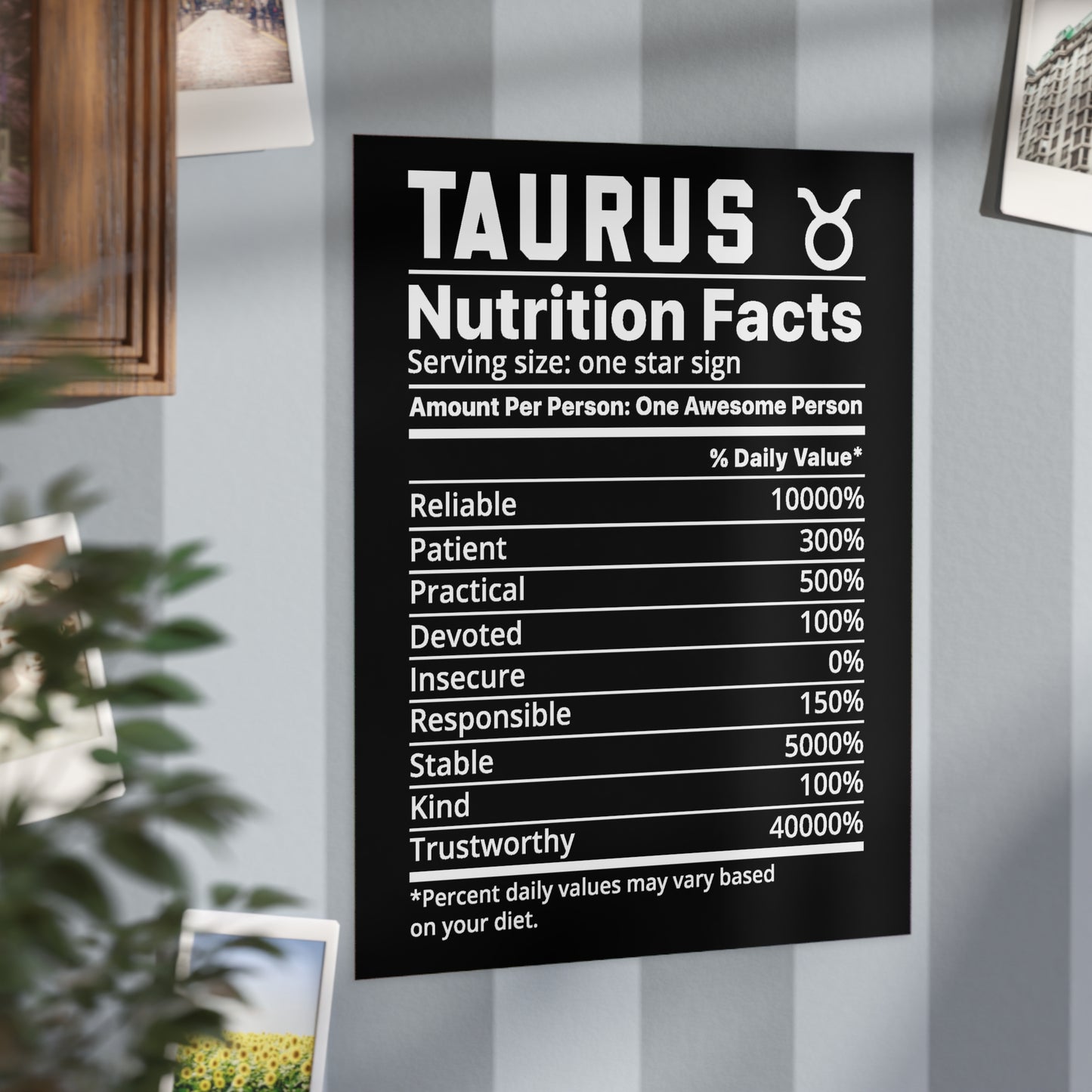 Taurus Nutrition Unframed Prints - black