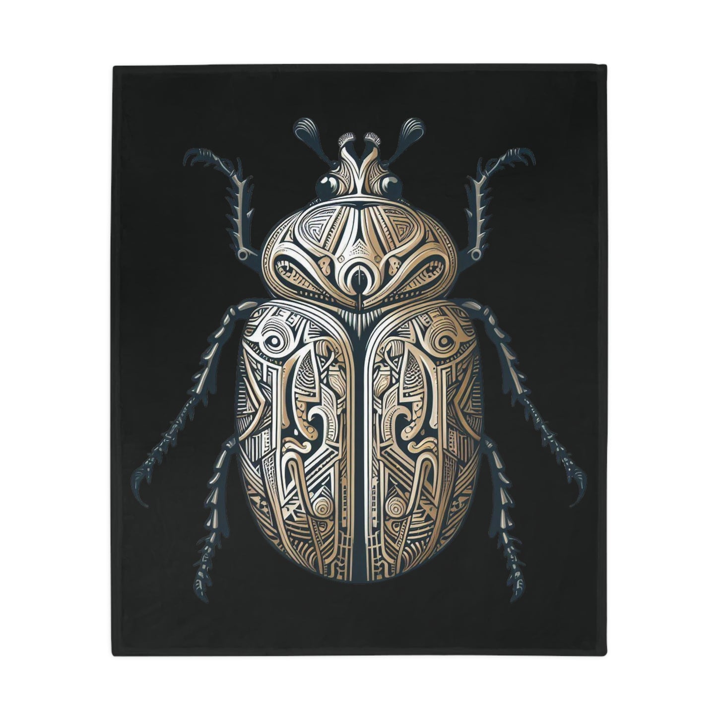 Carved Beetle - Black Plush Fleece Blanket