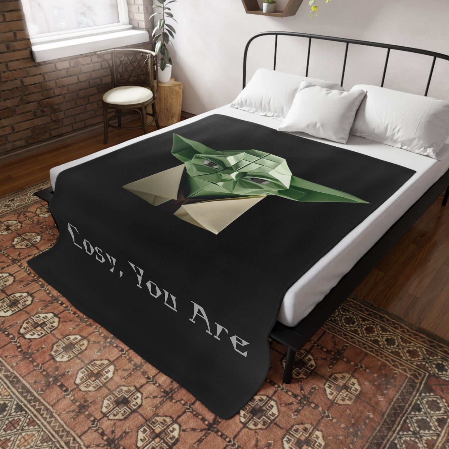 Origami Yoda Plush Fleece Blanket - Black