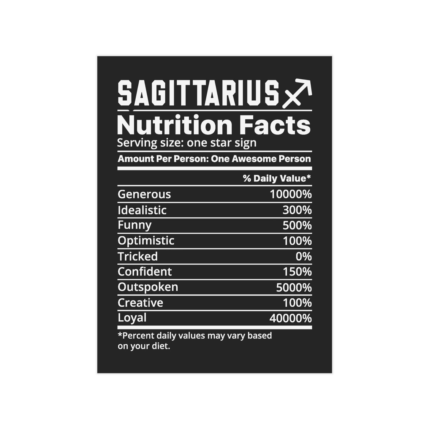 Sagittarius Nutrition Unframed Prints - black