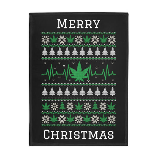 Ugly Christmas Sweater - Weed Plush Fleece Blanket