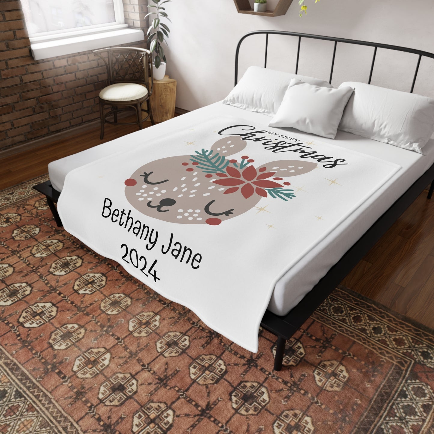 Customisable "My 1st Christmas" Plush Fleece Blanket - bunny