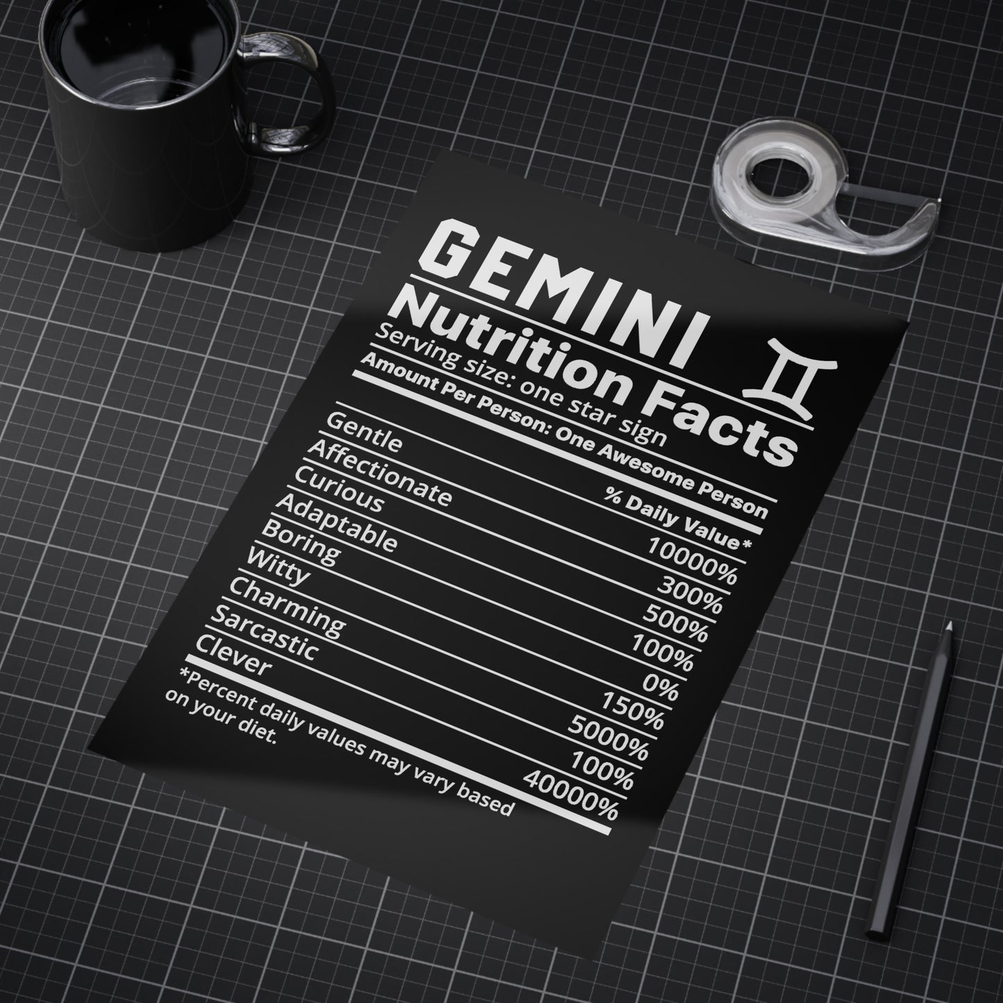 Gemini Nutrition Unframed Prints - black