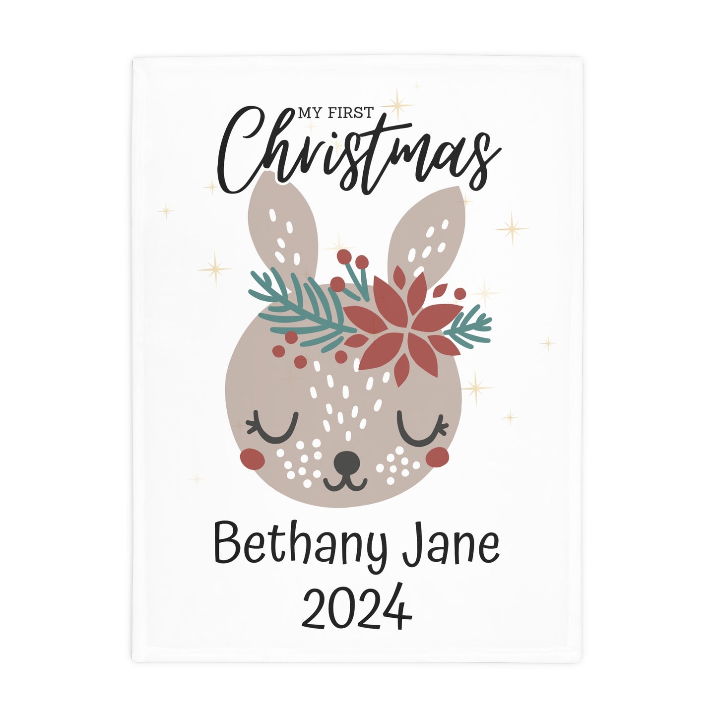 Customisable "My 1st Christmas" Plush Fleece Blanket - bunny