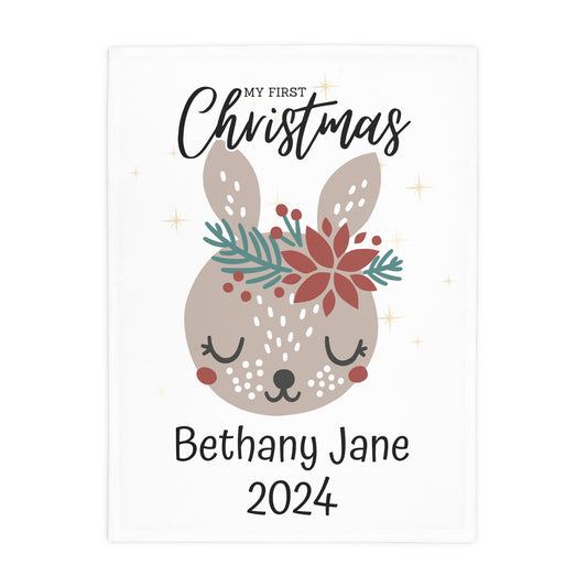 Customisable "My 1st Christmas" Plush Fleece Blanket - bunny