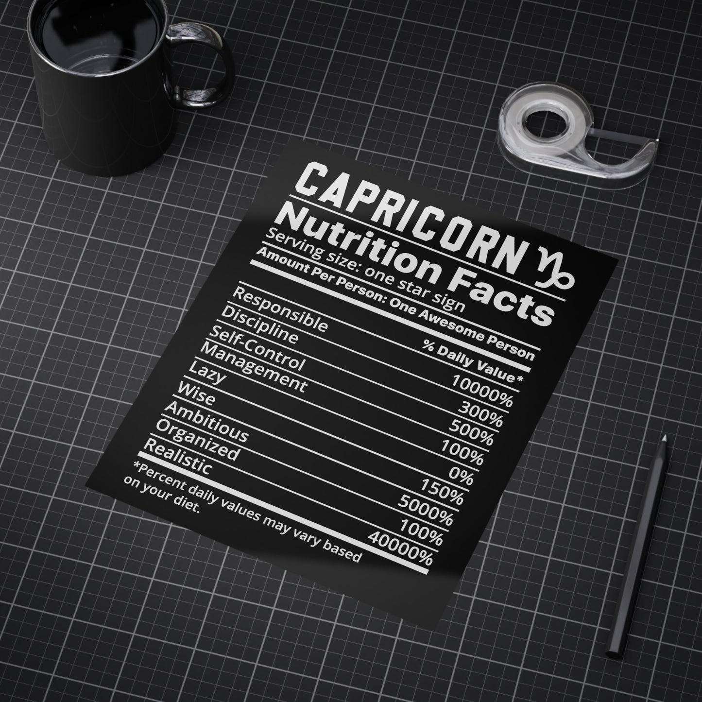 Capricorn Nutrition Unframed Prints - black