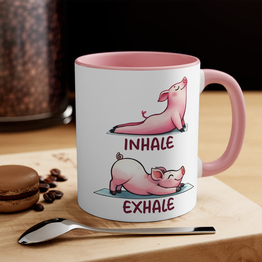 Pig Yoga Color Accent Mug 11oz - Zen Meditation Gift