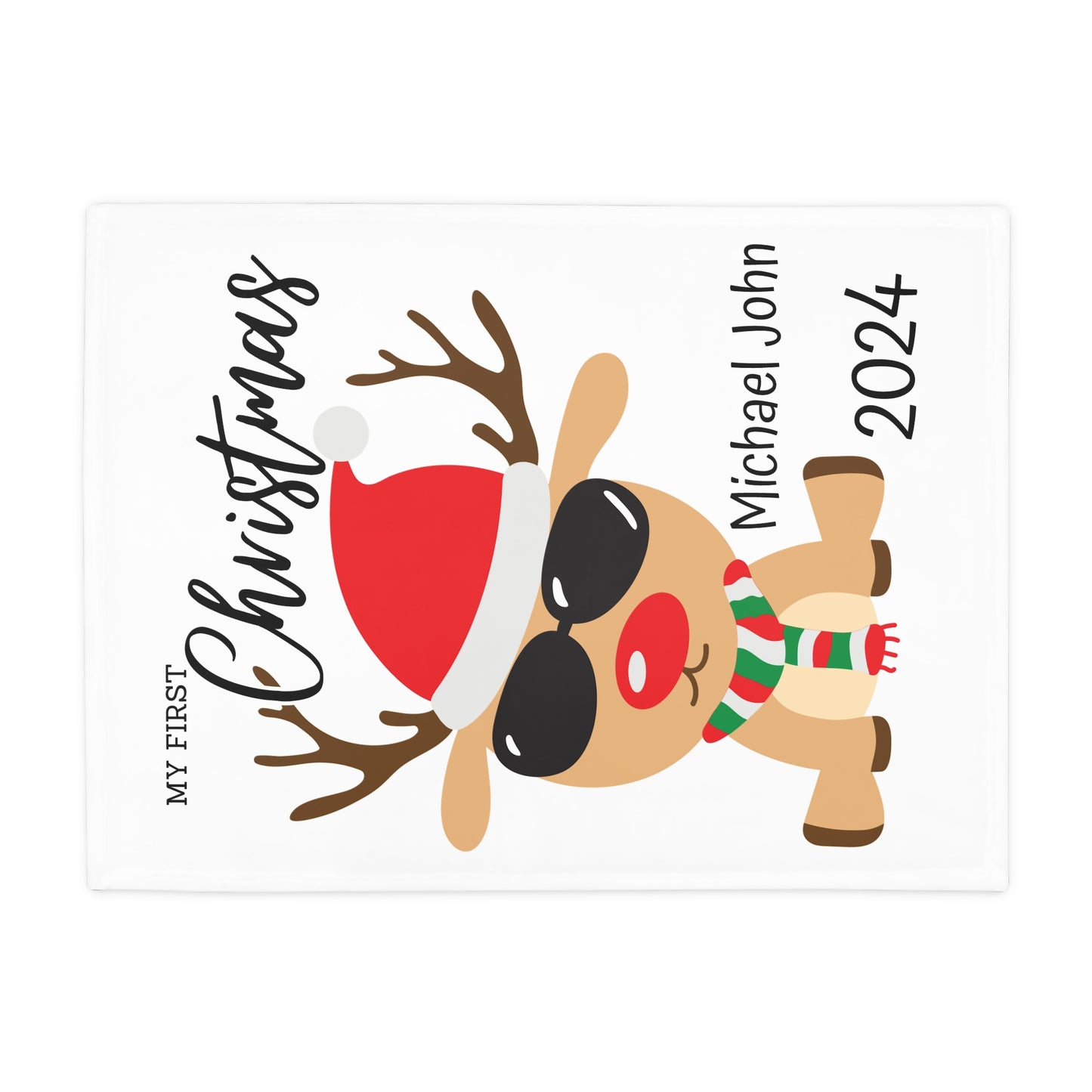 Customisable "My 1st Christmas" Plush Fleece Blanket - rudolph