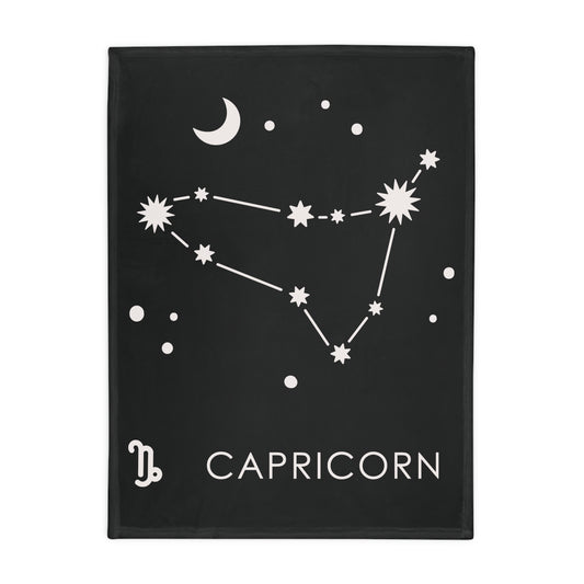 Capricorn Star Map Plush Fleece Blanket - black