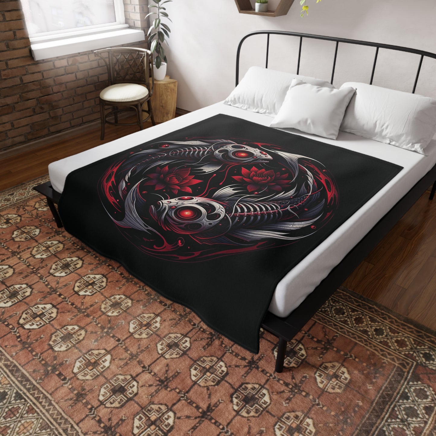 Gothic Pisces Plush Fleece Blanket - black