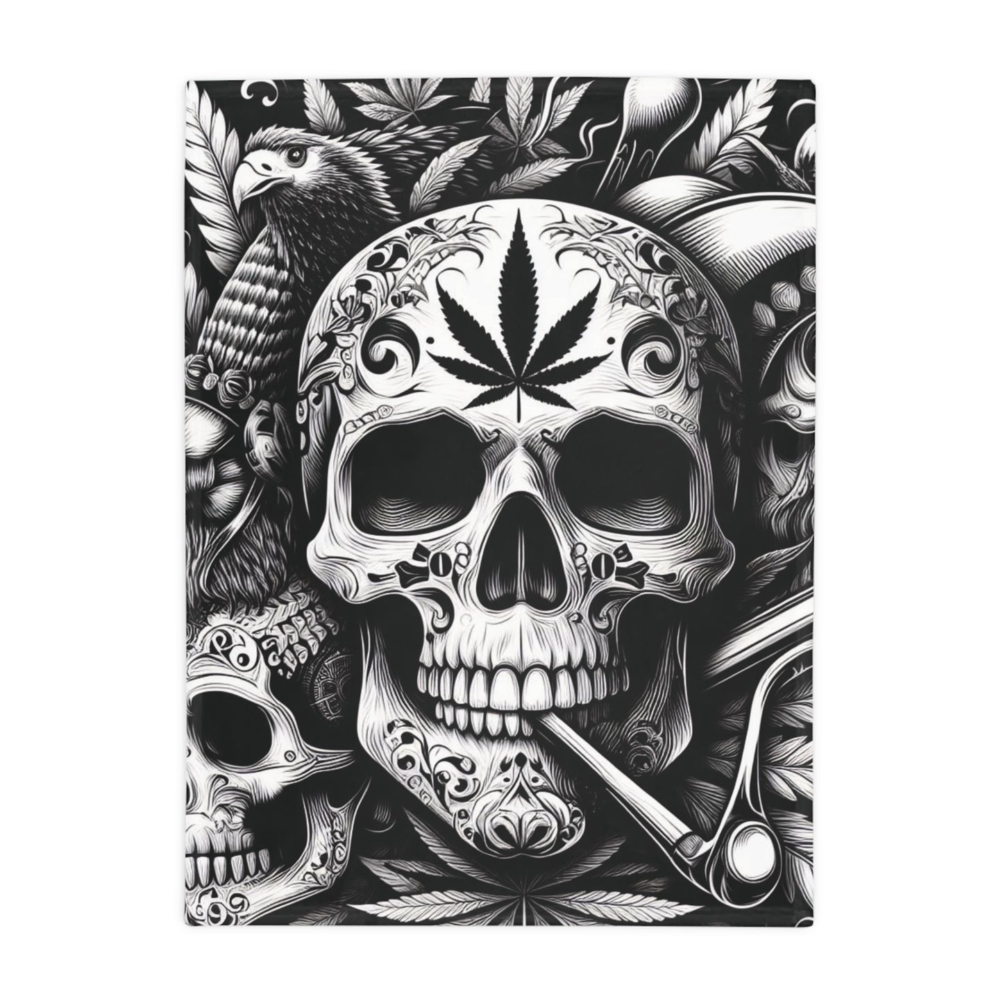 Skull & Pipe Plush Fleece Blanket - Black & White