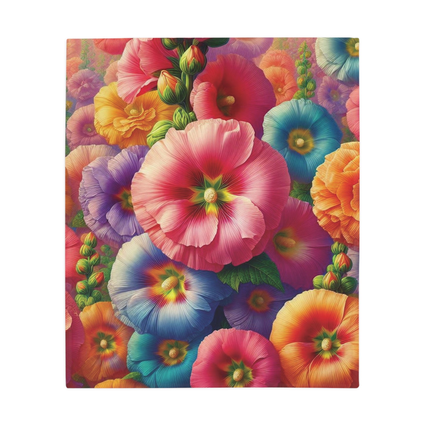 Hollyhocks #2 Plush Fleece Blanket