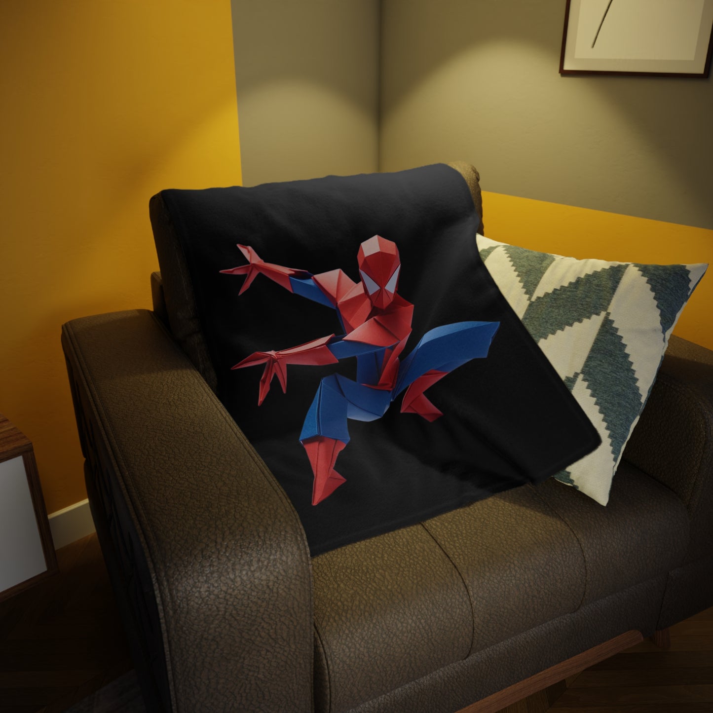 Origami Spiderman Plush Fleece Blanket - Black