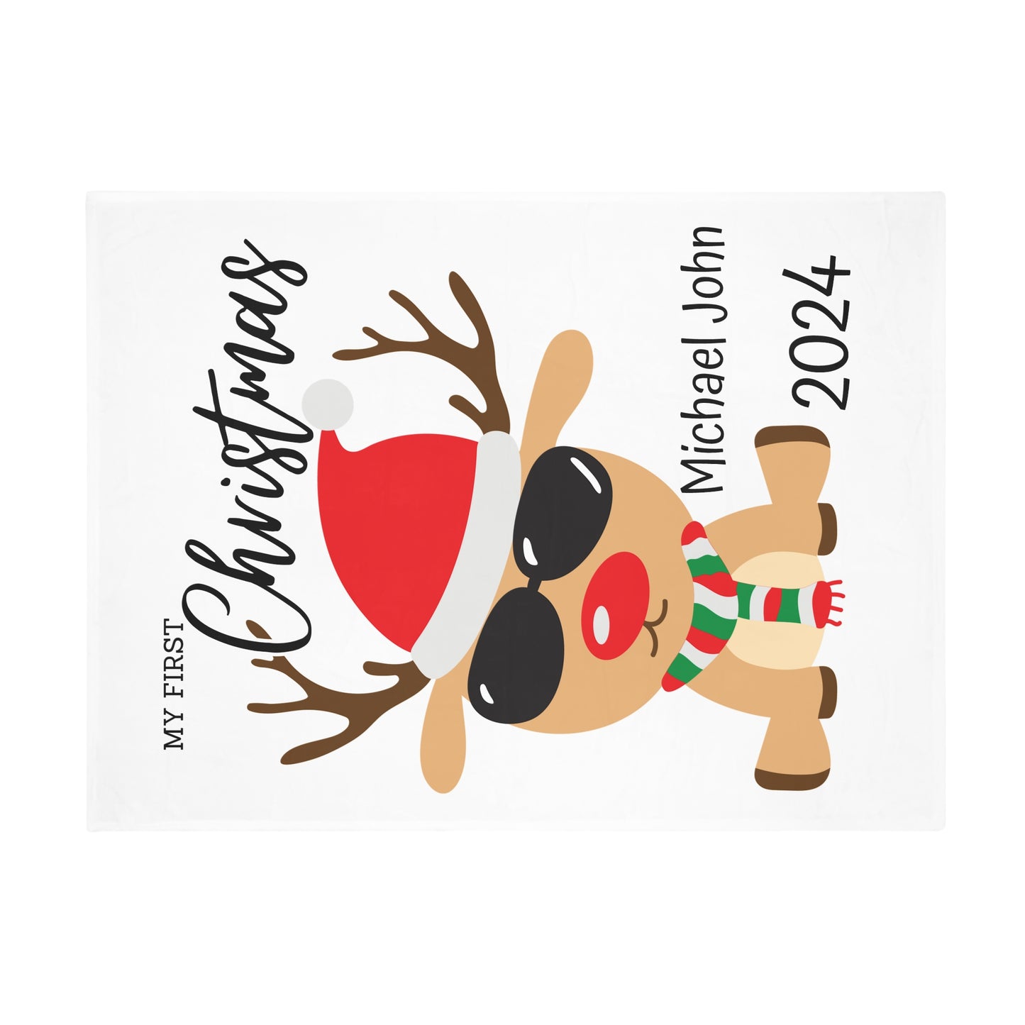 Customisable "My 1st Christmas" Plush Fleece Blanket - rudolph