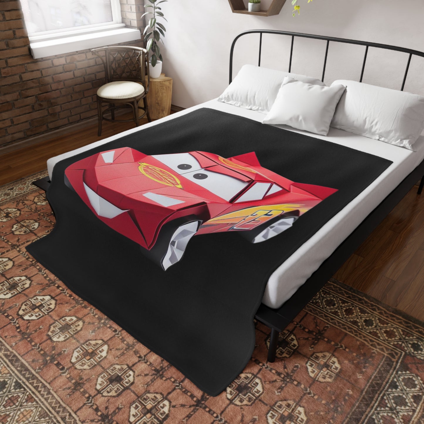 Origami Lightning Plush Fleece Blanket - Black