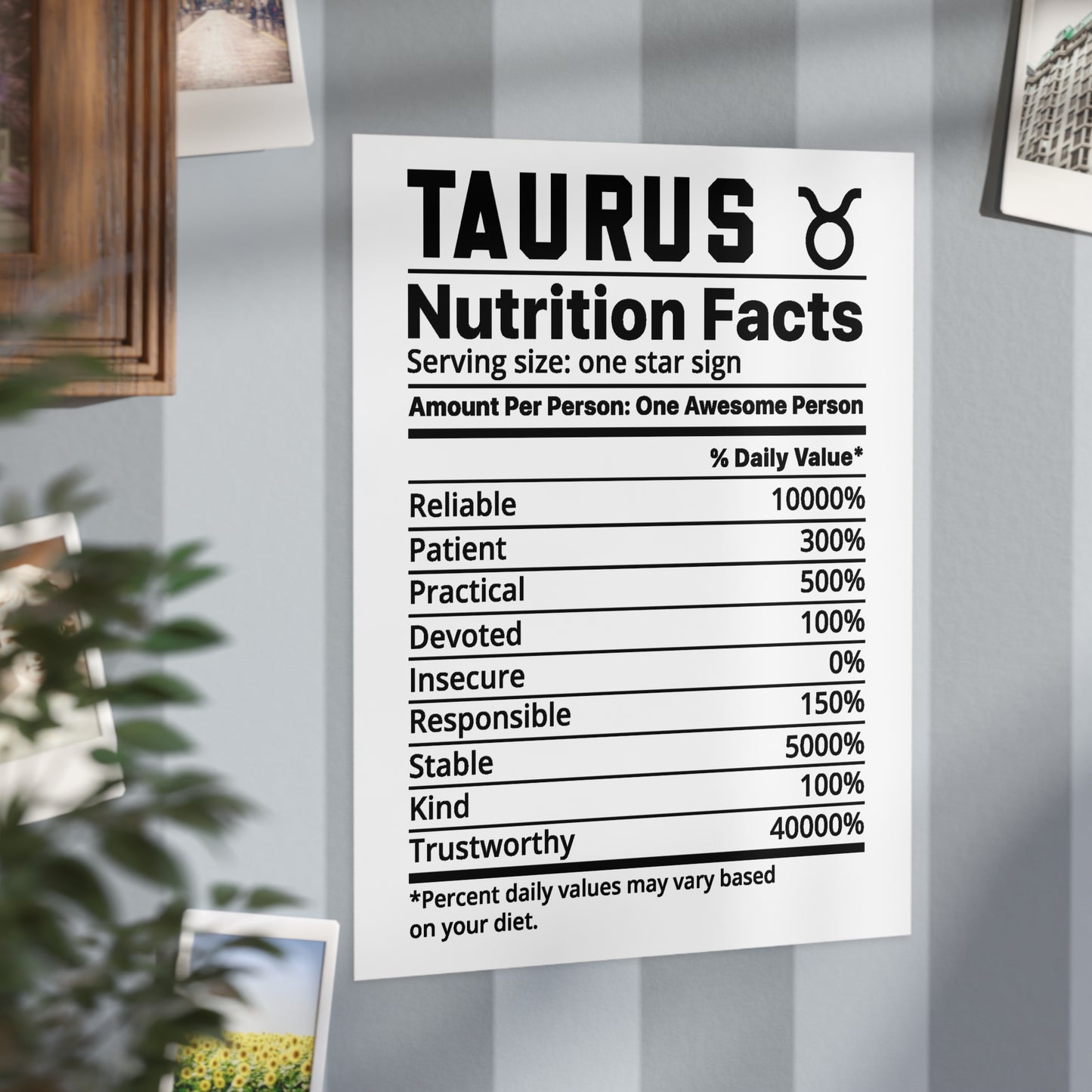 Taurus Nutrition Unframed Prints - white