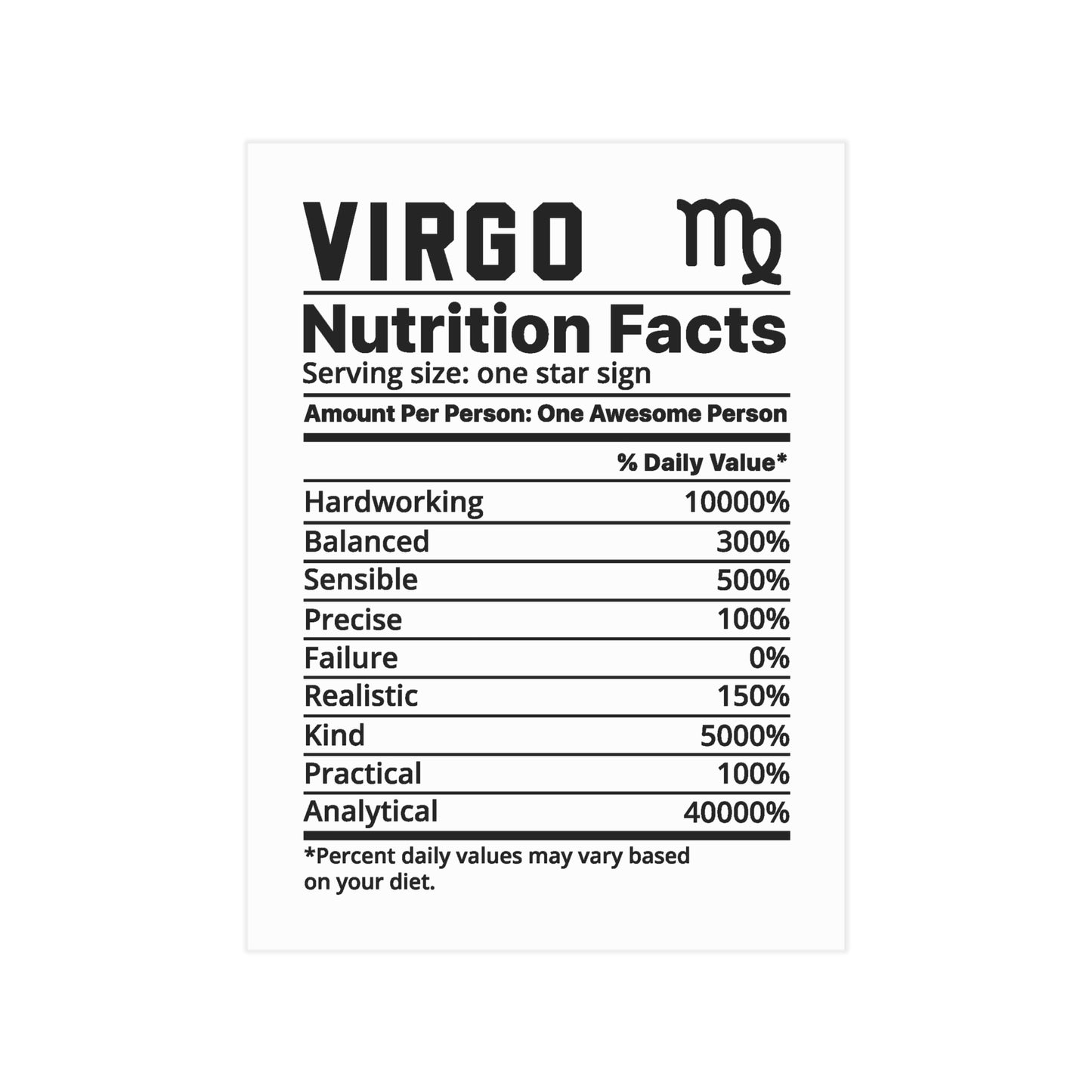 Virgo Nutrition Unframed Prints - white