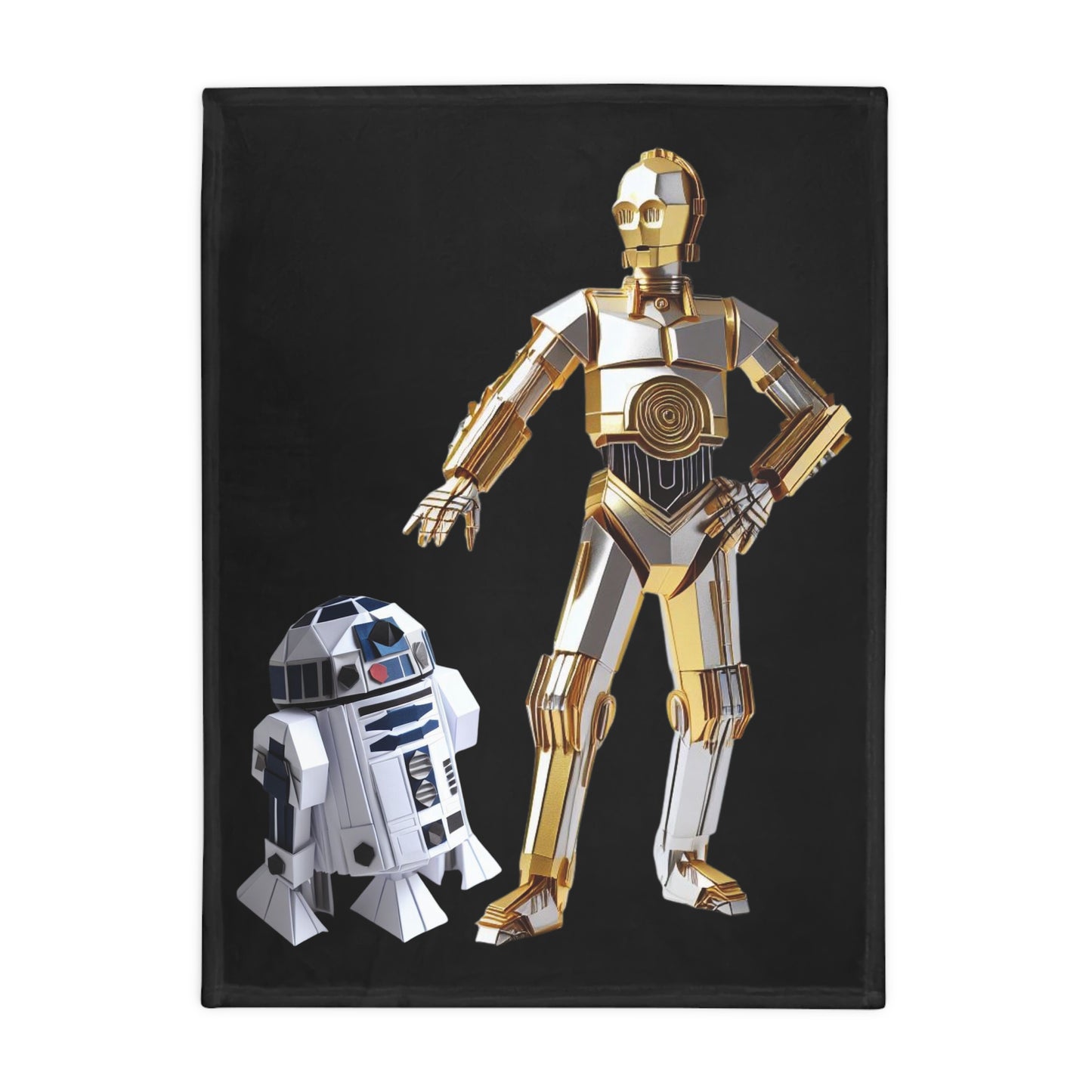 Origami R2D2 & C3PO Plush Fleece Blanket - Black