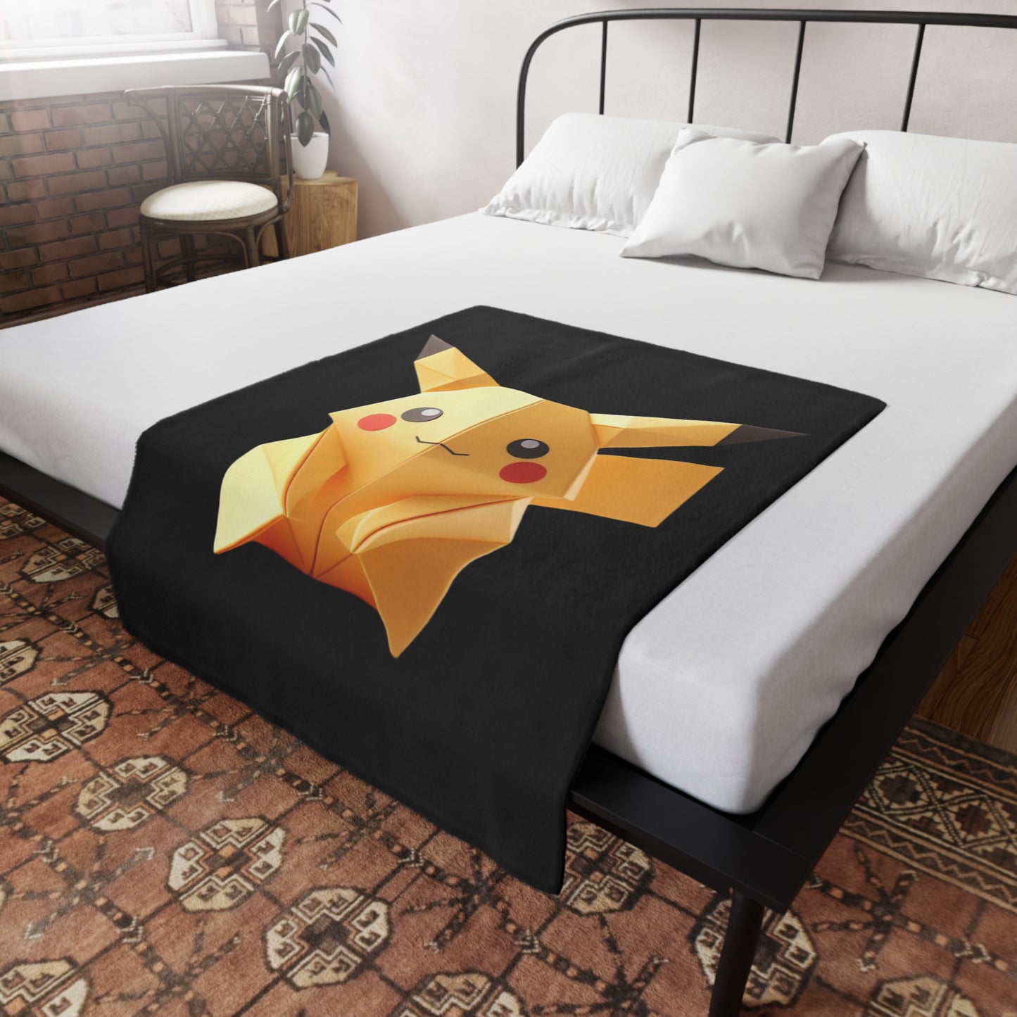 Origami Yellow Critter Plush Fleece Blanket - Black