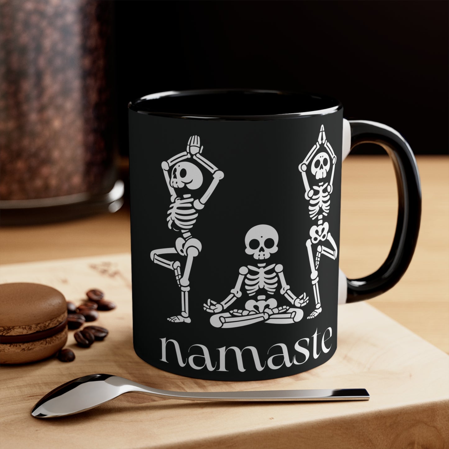 Namaste Skeletons Color Accent Mug 11oz - Zen Meditation Gift