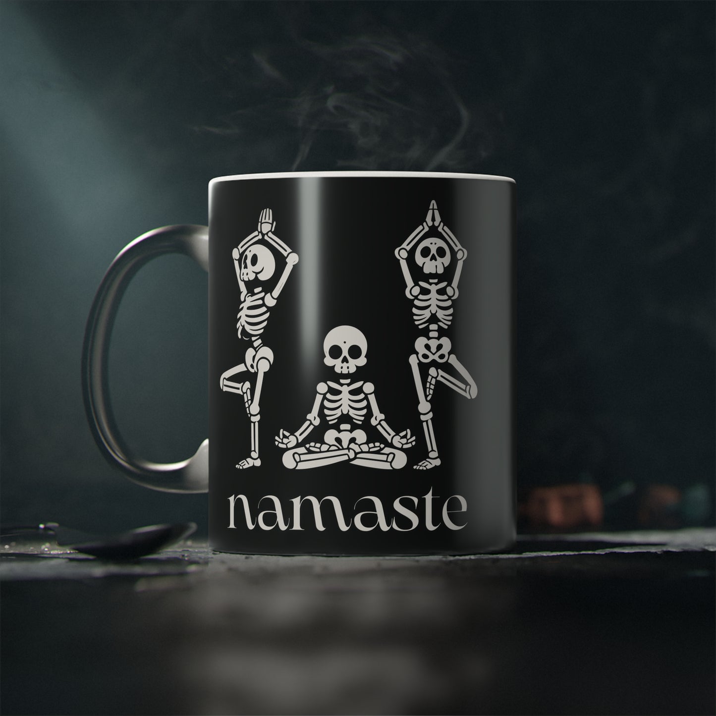 Namaste Skeletons Magic Mug - Color Changing Heat Sensitive Cup for Relaxation and Meditation