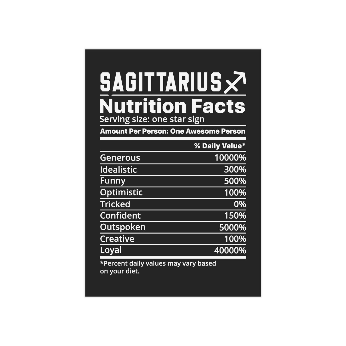 Sagittarius Nutrition Unframed Prints - black