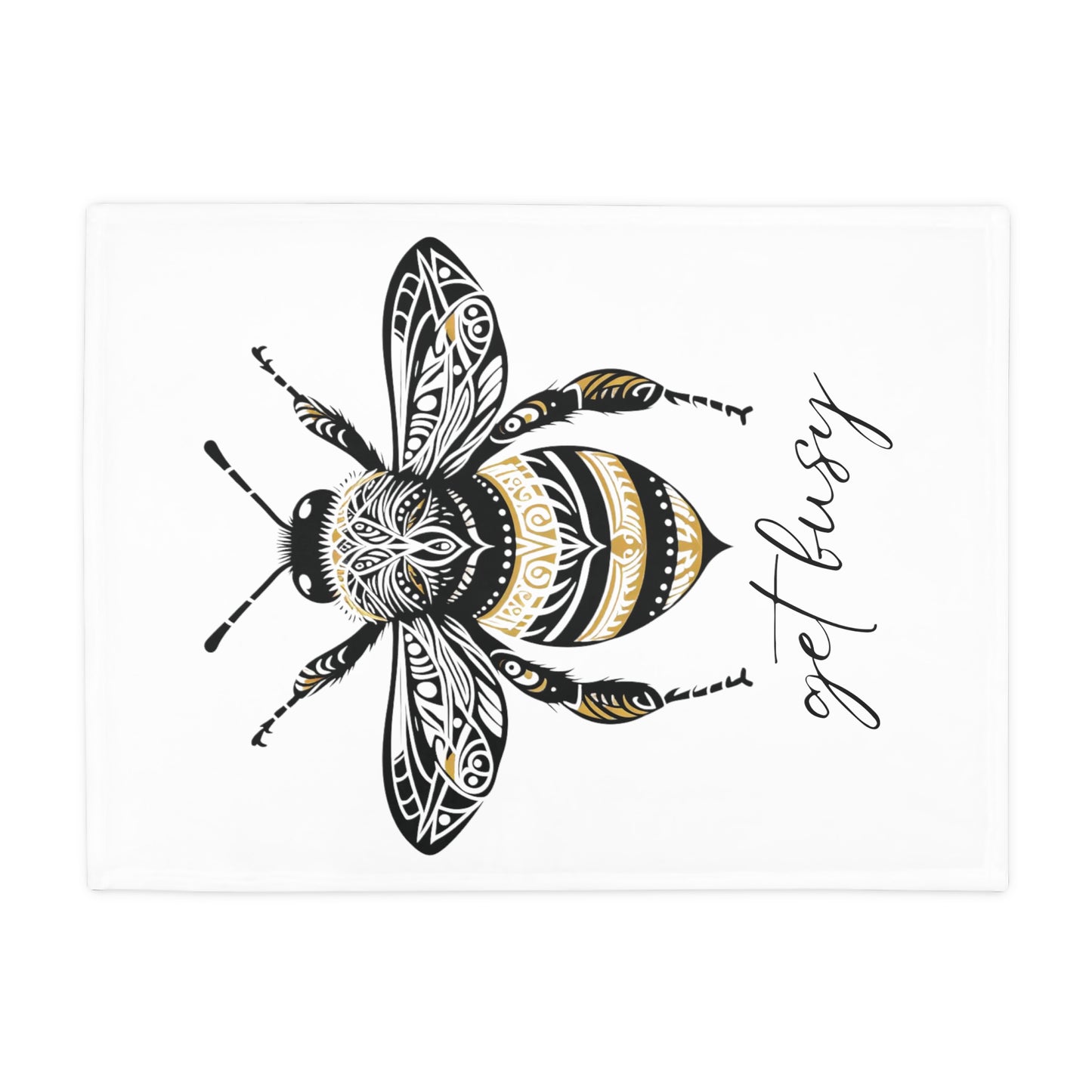 Get Busy Bee - White Plush Fleece Blanket