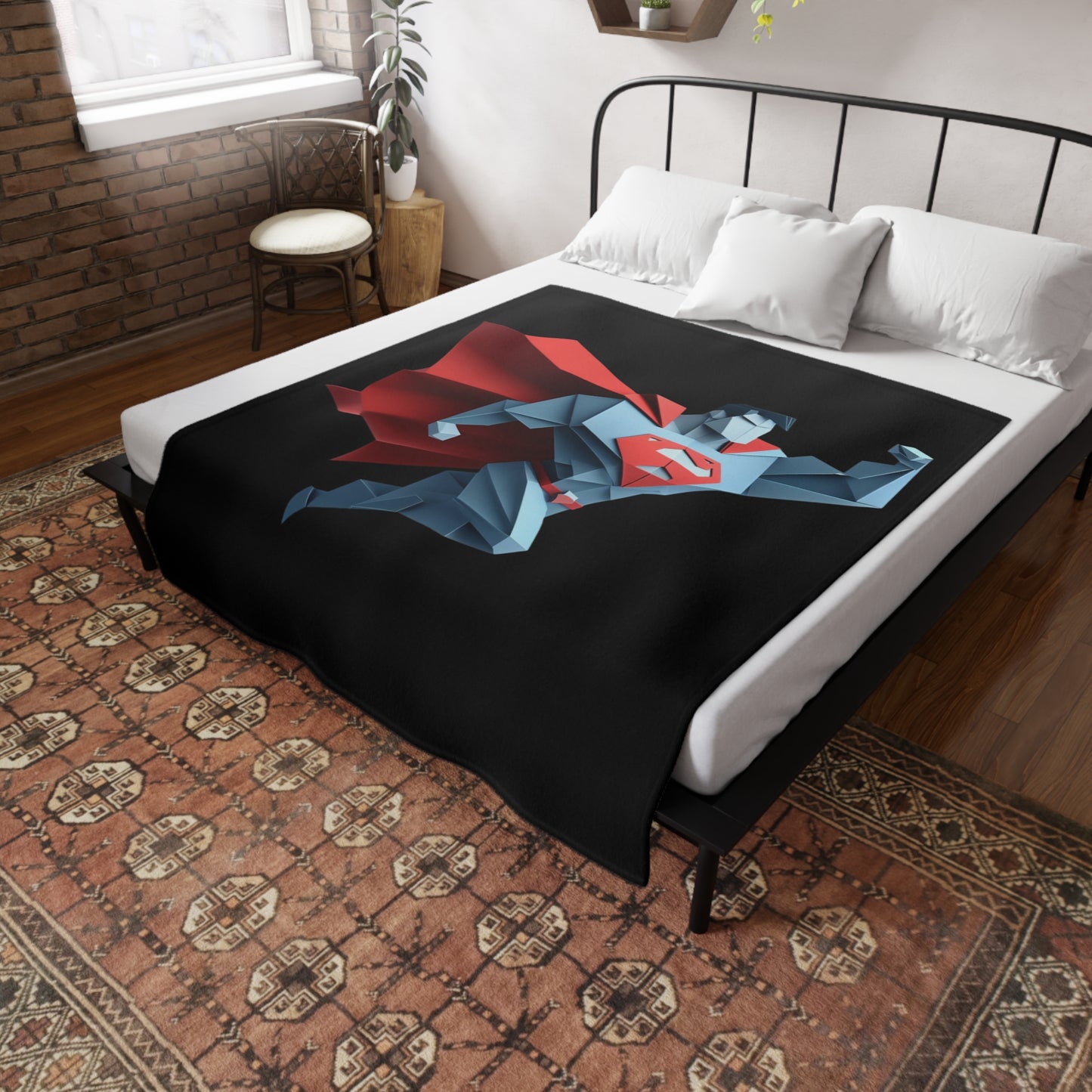 Origami Superman Plush Fleece Blanket - Black