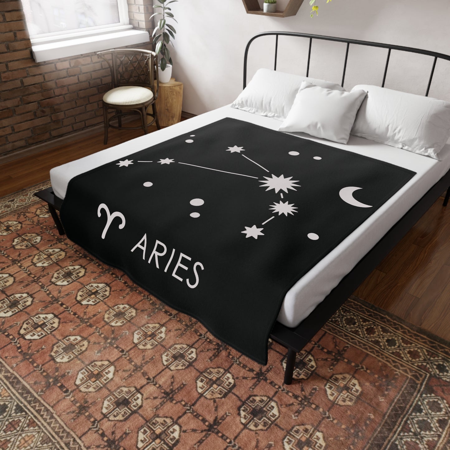 Aries Star Map Plush Fleece Blanket - black