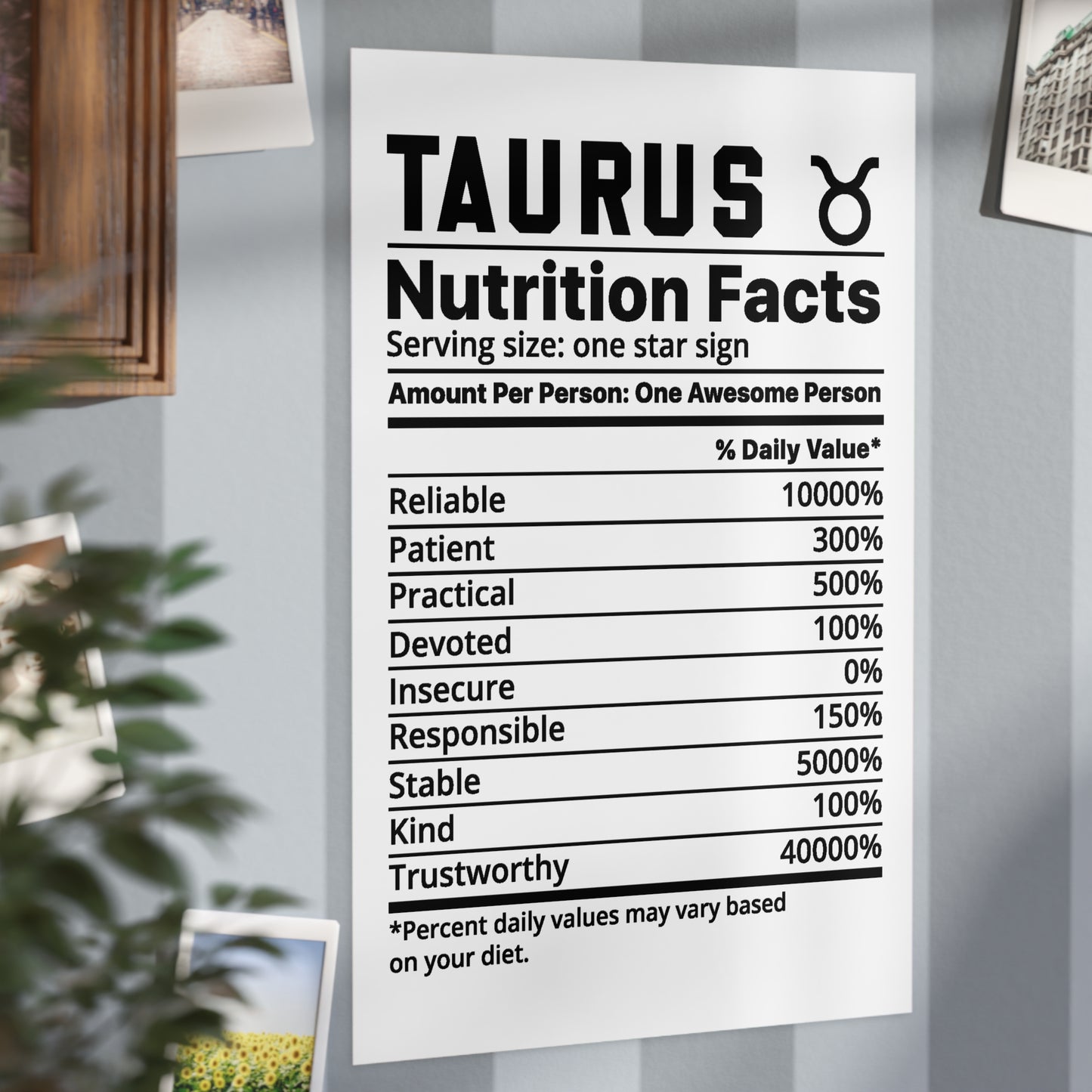 Taurus Nutrition Unframed Prints - white