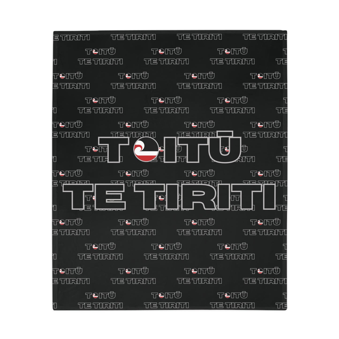 Toitū Te Tiriti - Black Plush Fleece Blanket