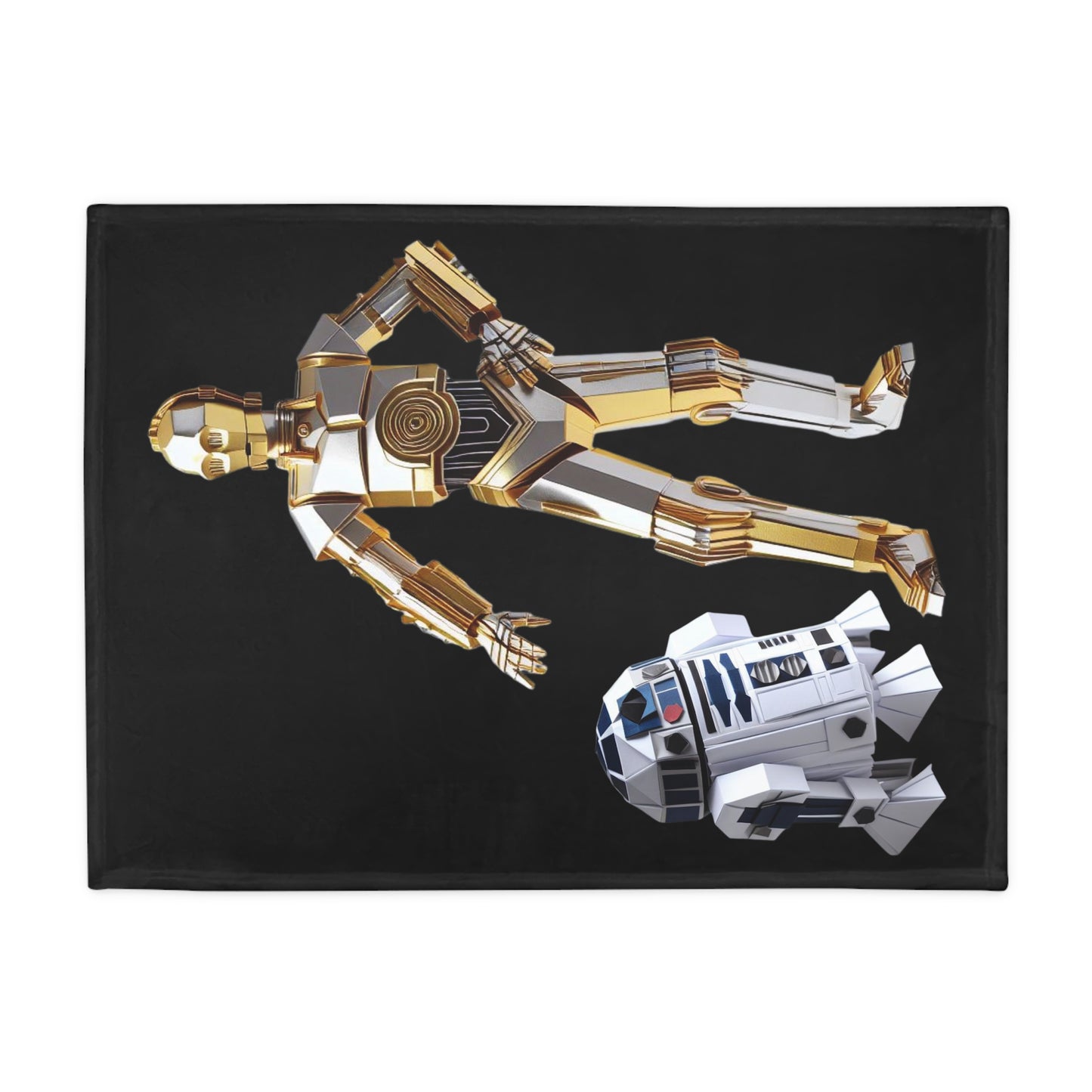 Origami R2D2 & C3PO Plush Fleece Blanket - Black