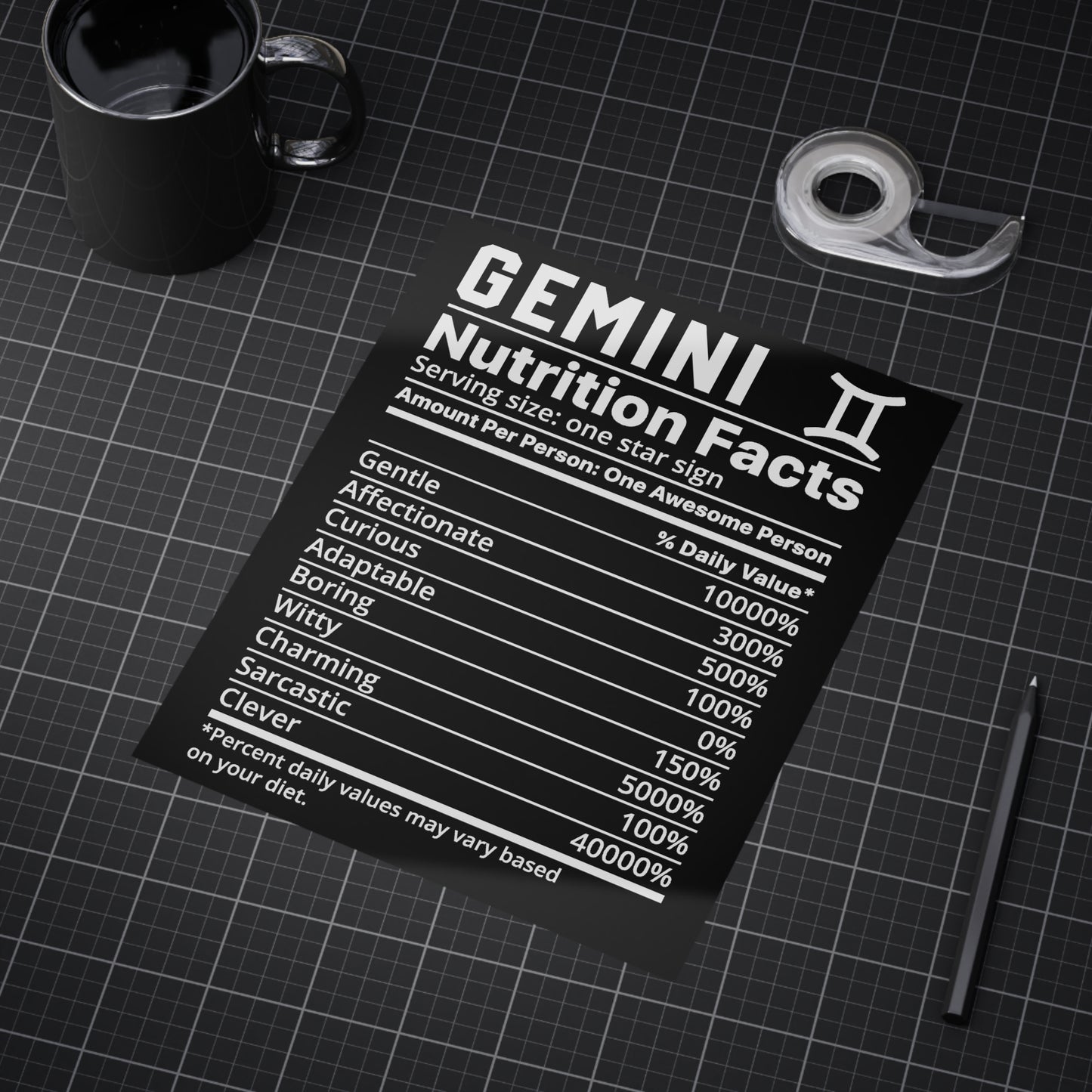 Gemini Nutrition Unframed Prints - black