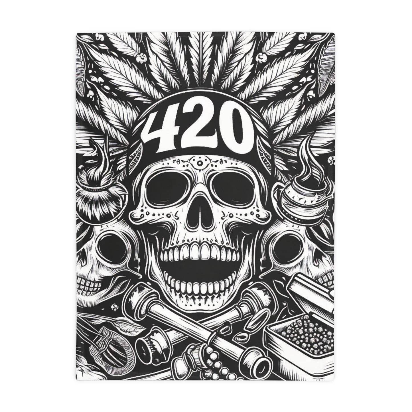 420 Skull & Pipe Plush Fleece Blanket - Black & White