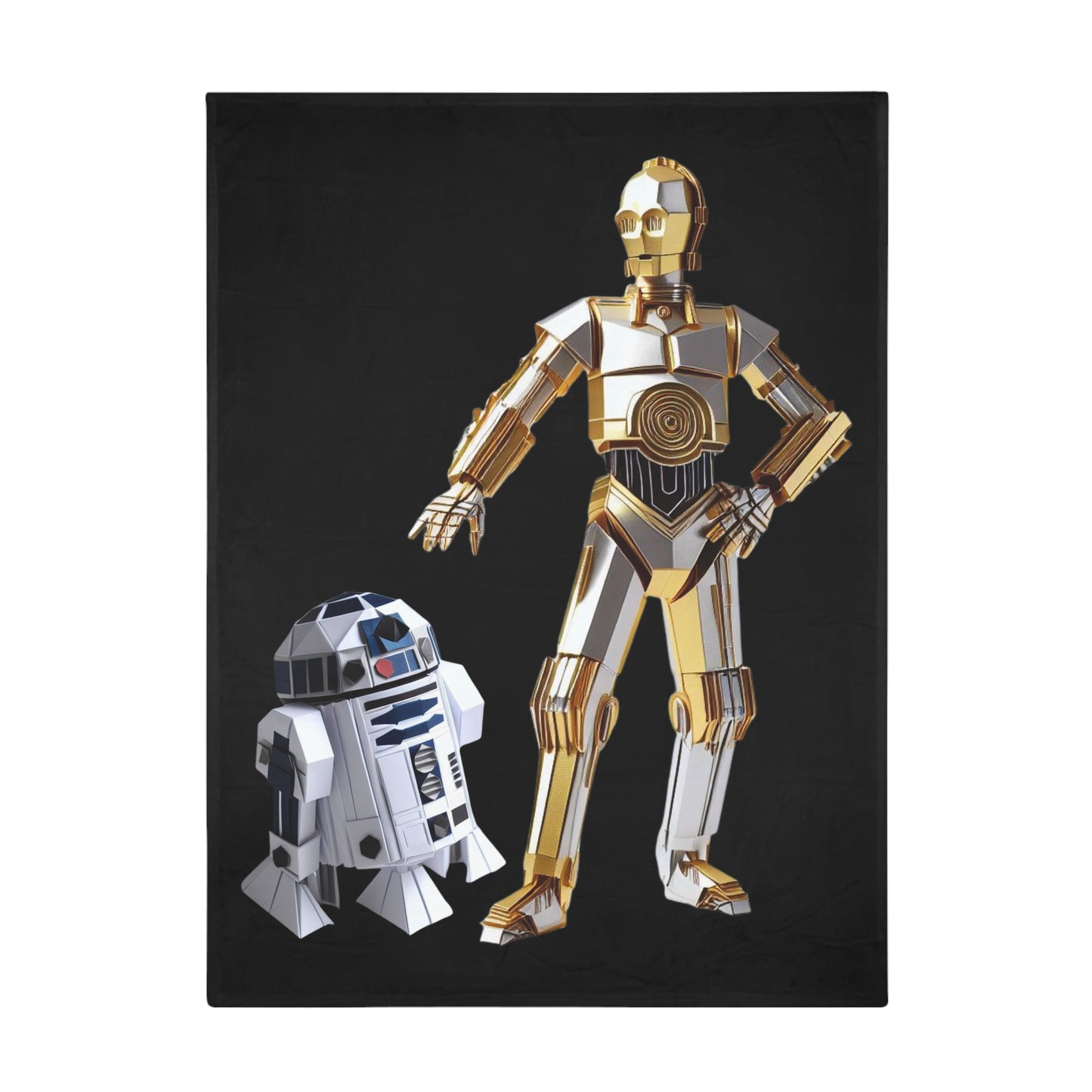 Origami R2D2 & C3PO Plush Fleece Blanket - Black