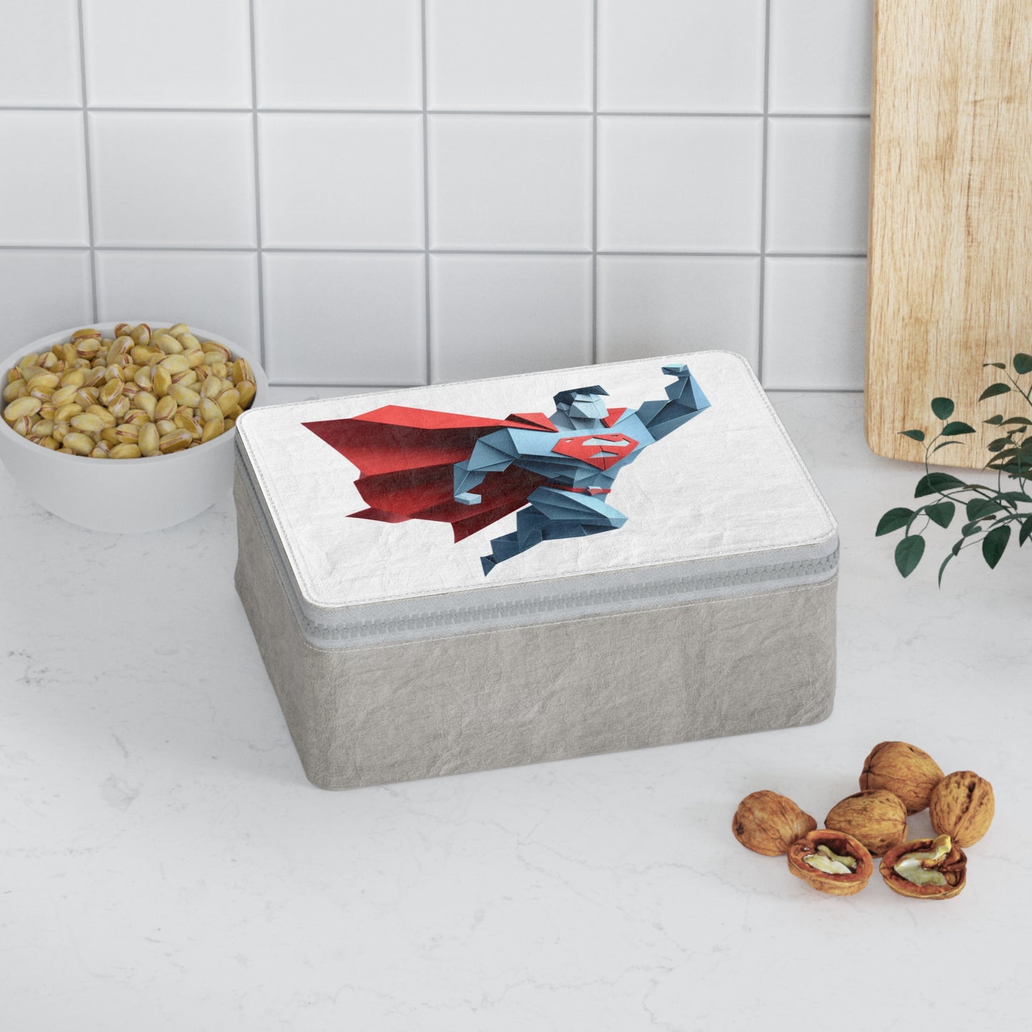 Origami Superman Paper Lunch Bag - white