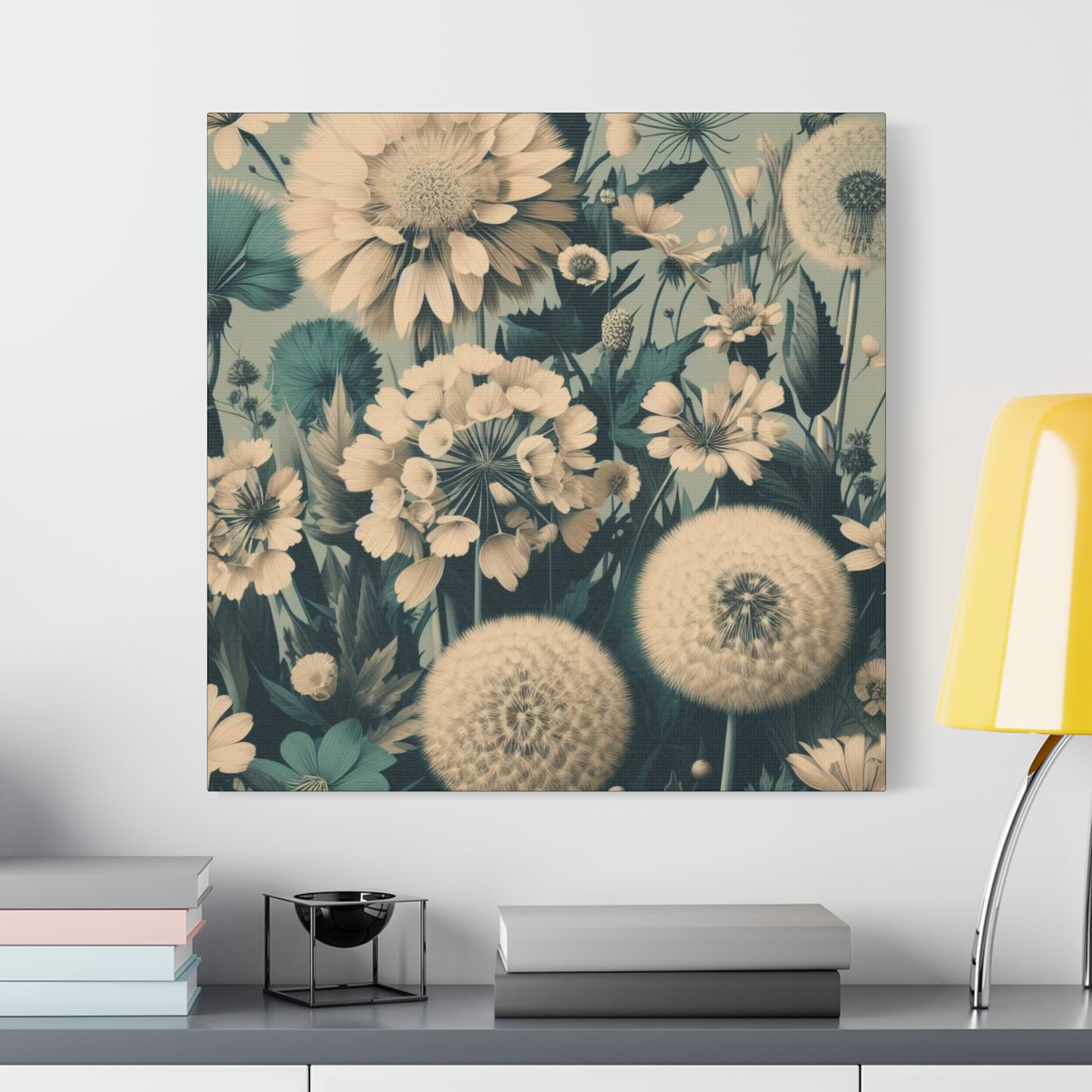 Blue & Cream Flowers Classic Canvas - Black